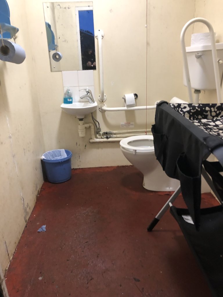 Accessible toilet at Rogue Theatre Tehidy woods site December 2021