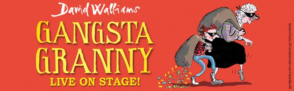 Cover illustration of the poster for the live stage show of Gangsta Granny based on the bookby David Walliams