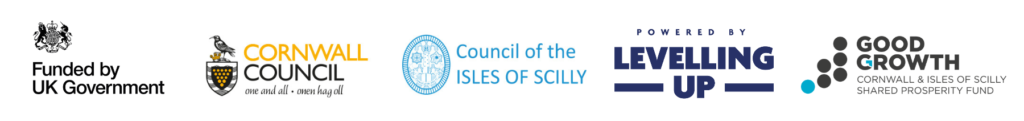 5 logos of Cornwall Council, UK Government, Council of the Isles of Scilly and the Community Levelling Up Programme.