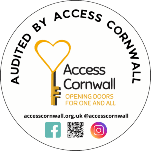 Our Access Cornwall audit sticker available for display for all venues and sites we have audited. 