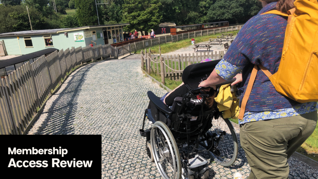 Access Review Membership heading page showing one of our auditors and a volunteer walking around Lappa Valley in Cornwall