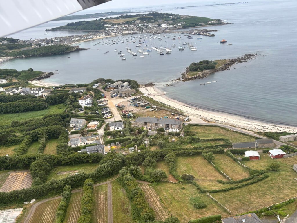 Aerial view of the Isles of Scilly from the Skybus